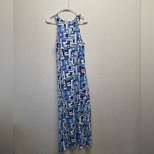 J. McLaughlin Blue and White Patterned Maxi Dress Size Large